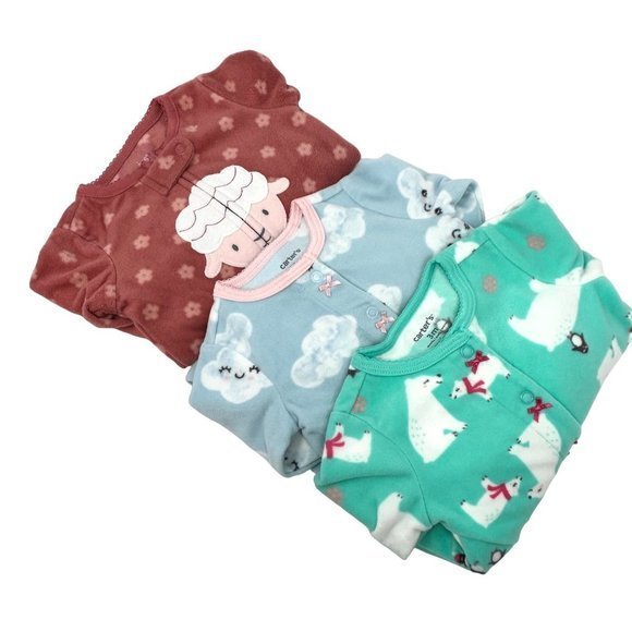 3  Baby‎ Girl's Sleepers - Adorable Prints - Size 3 Month - Picture 1 of 5